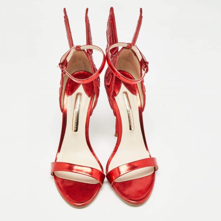 Pre Owned Sophia Webster Metallic Red Leather Chiara Butterfly Ankle Strap Sandals Size 39