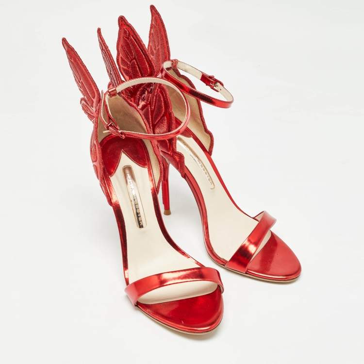 Pre Owned Sophia Webster Metallic Red Leather Chiara Butterfly Ankle Strap Sandals Size 39