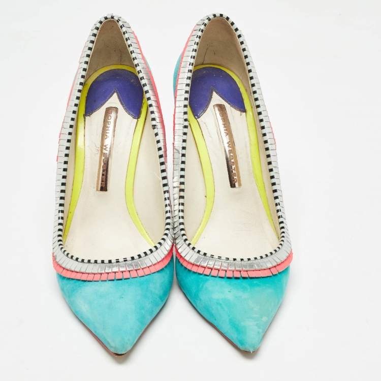 Pre Owned Sophia Webster Multicolor Suede and Leather Pointed Toe Pumps Size 37