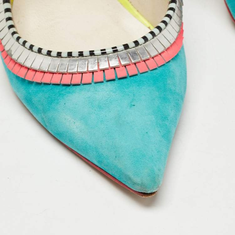 Pre Owned Sophia Webster Multicolor Suede and Leather Pointed Toe Pumps Size 37