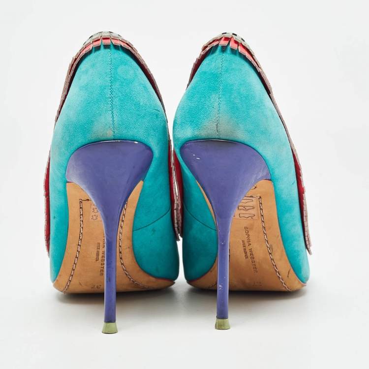 Pre Owned Sophia Webster Multicolor Suede and Leather Pointed Toe Pumps Size 37