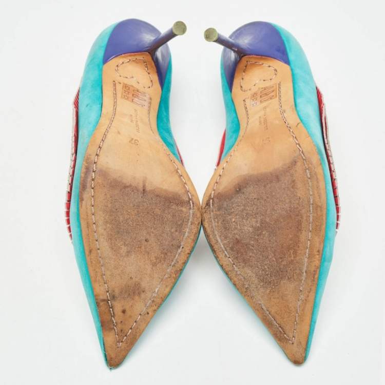Pre Owned Sophia Webster Multicolor Suede and Leather Pointed Toe Pumps Size 37