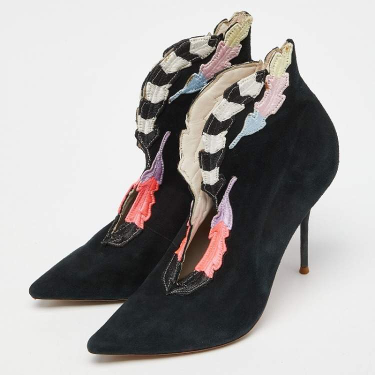 Pre Owned Sophia Webster Multicolor Embroidered Suede Ankle Booties Size 39.5