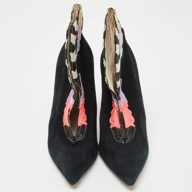Pre Owned Sophia Webster Multicolor Embroidered Suede Ankle Booties Size 39.5