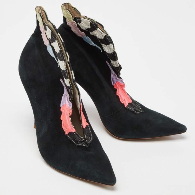 Pre Owned Sophia Webster Multicolor Embroidered Suede Ankle Booties Size 39.5