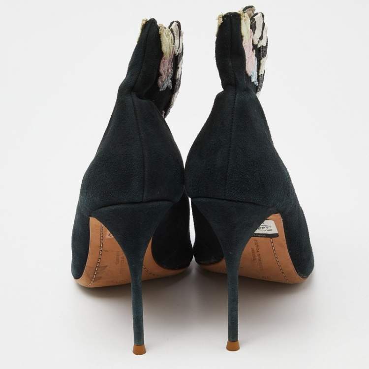 Pre Owned Sophia Webster Multicolor Embroidered Suede Ankle Booties Size 39.5