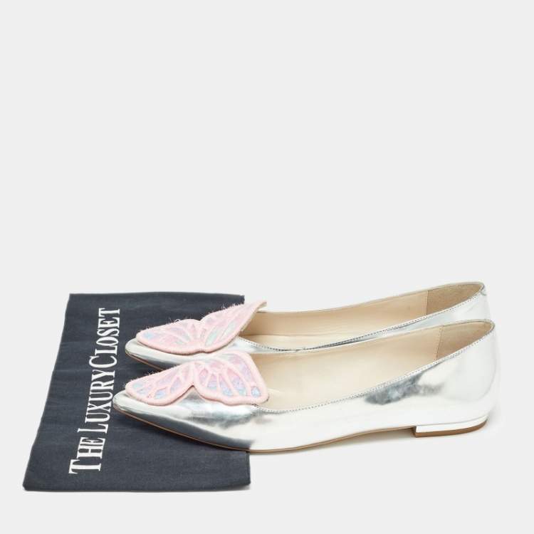 Pre Owned Sophia Webster Silver/Pink Patent Leather Bibi Butterfly Ballet Flats Size 40.5
