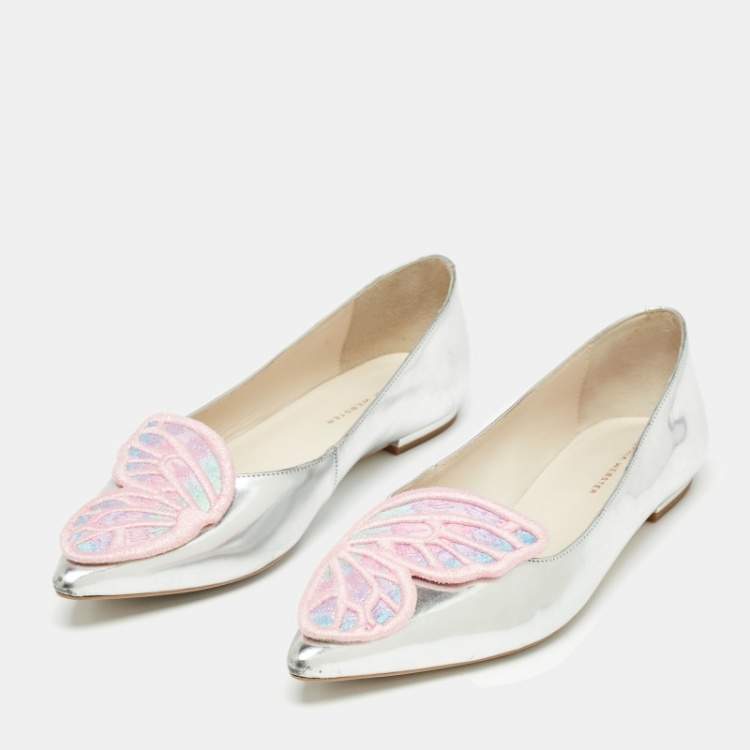 Pre Owned Sophia Webster Silver/Pink Patent Leather Bibi Butterfly Ballet Flats Size 40.5