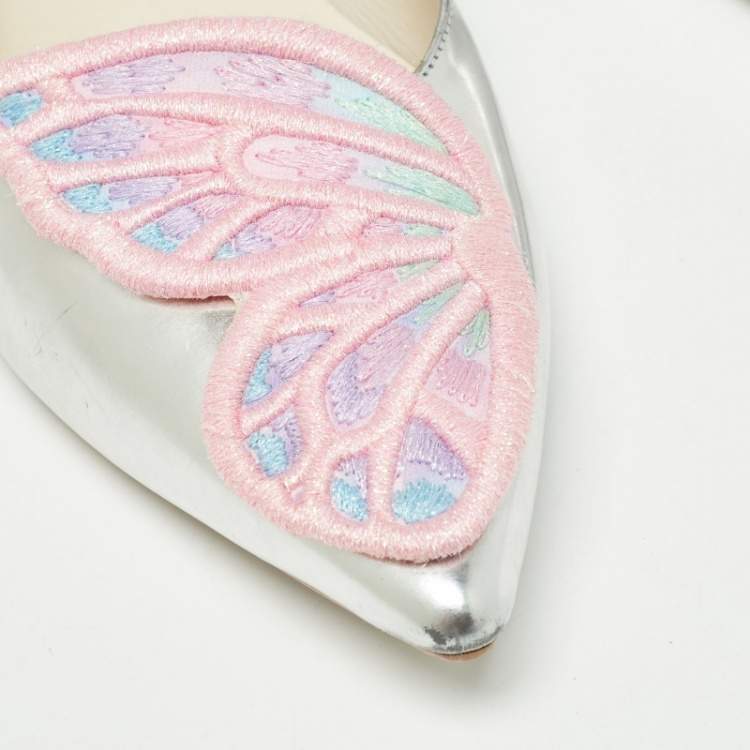 Pre Owned Sophia Webster Silver/Pink Patent Leather Bibi Butterfly Ballet Flats Size 40.5