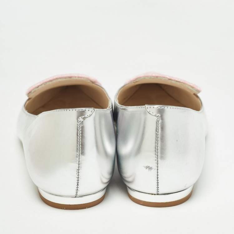 Pre Owned Sophia Webster Silver/Pink Patent Leather Bibi Butterfly Ballet Flats Size 40.5