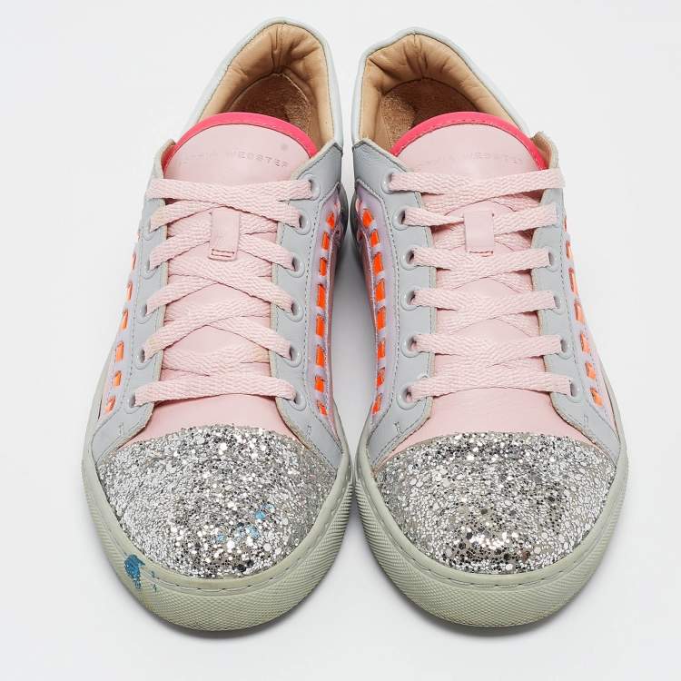 Pre Owned Sophia Webster Multicolor Glitter and Leather Riko Sneakers Size 38.5