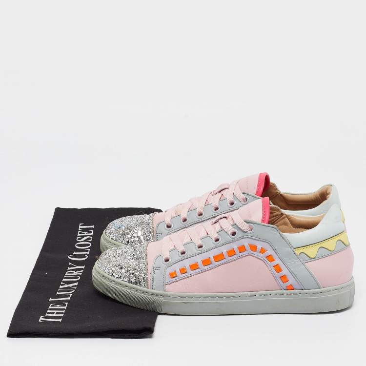 Pre Owned Sophia Webster Multicolor Glitter and Leather Riko Sneakers Size 38.5