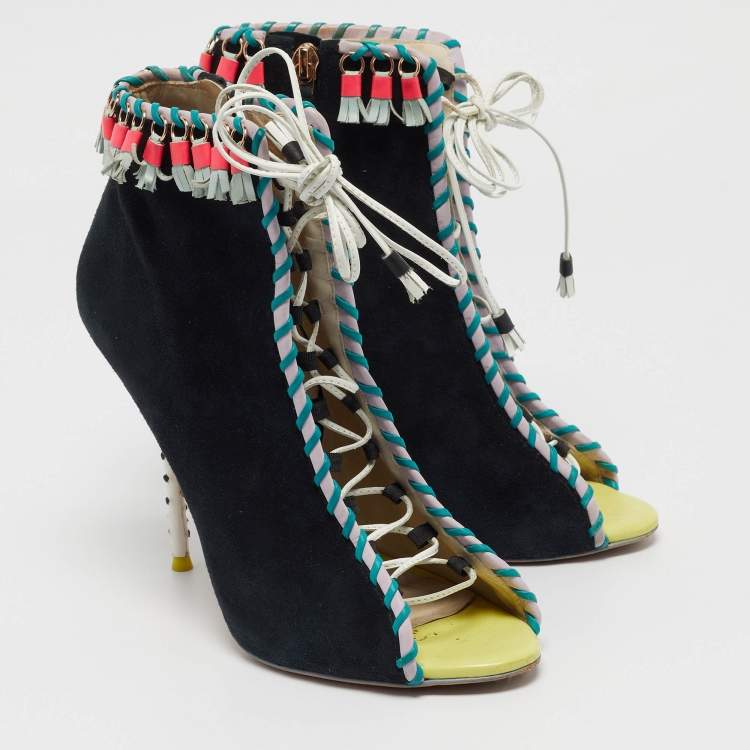 Pre Owned Sophia Webster Black Suede and Leather Simi Lace Up Ankle Boots Size 39
