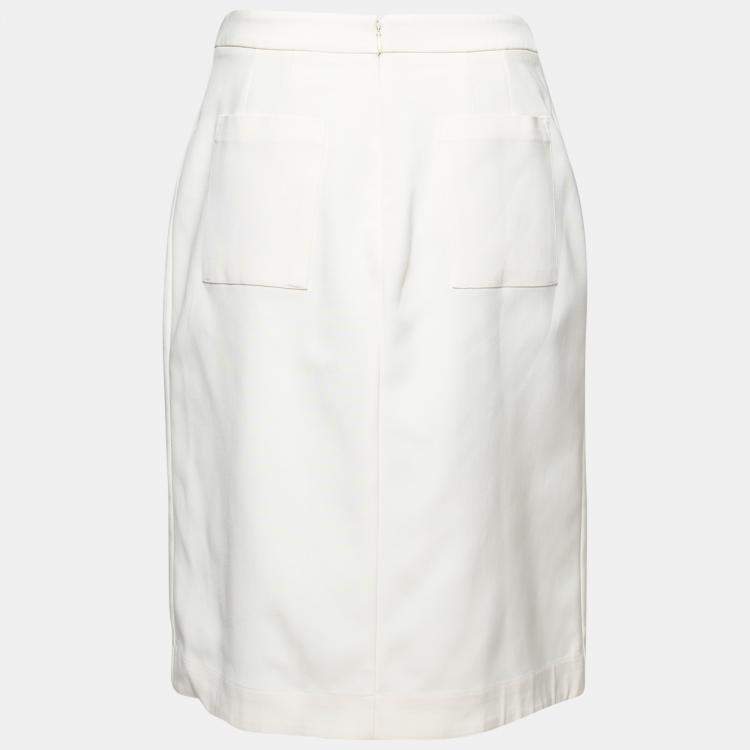 Pre Owned Sophie Hulme Ivory Stretch Gabardine Chain Embellished Inverted Pleat Front Skirt M