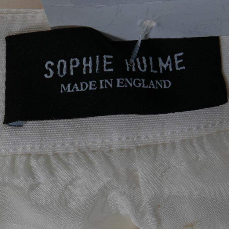 Pre Owned Sophie Hulme Ivory Stretch Gabardine Chain Embellished Inverted Pleat Front Skirt M