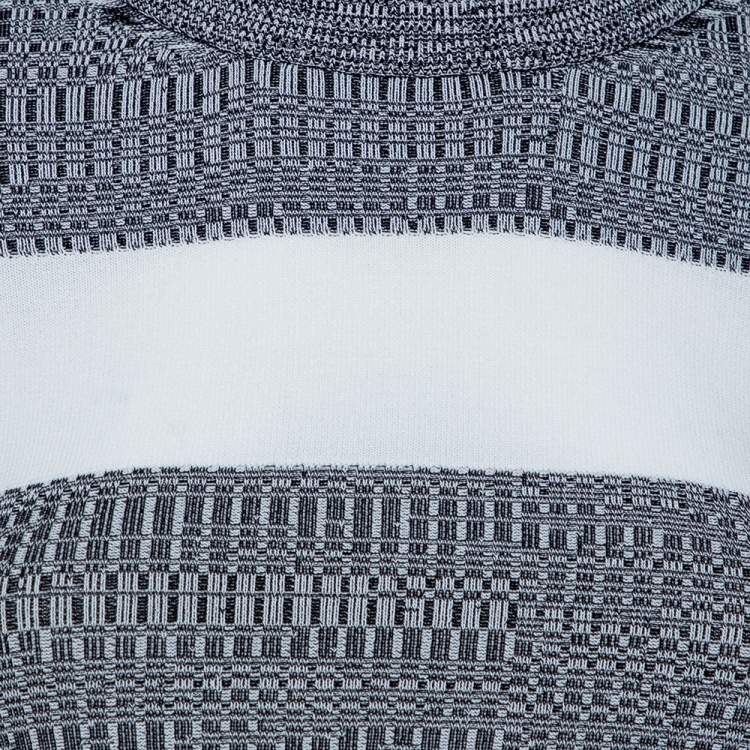 Pre Owned Sportmax White & Grey Knit Long Sleeve Cropped Crewneck Top XS