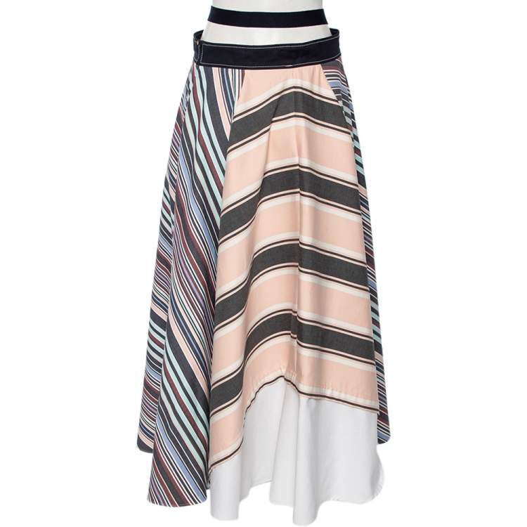 Pre Owned Sportmax Multicolored Striped Cotton Maxi Skirt L