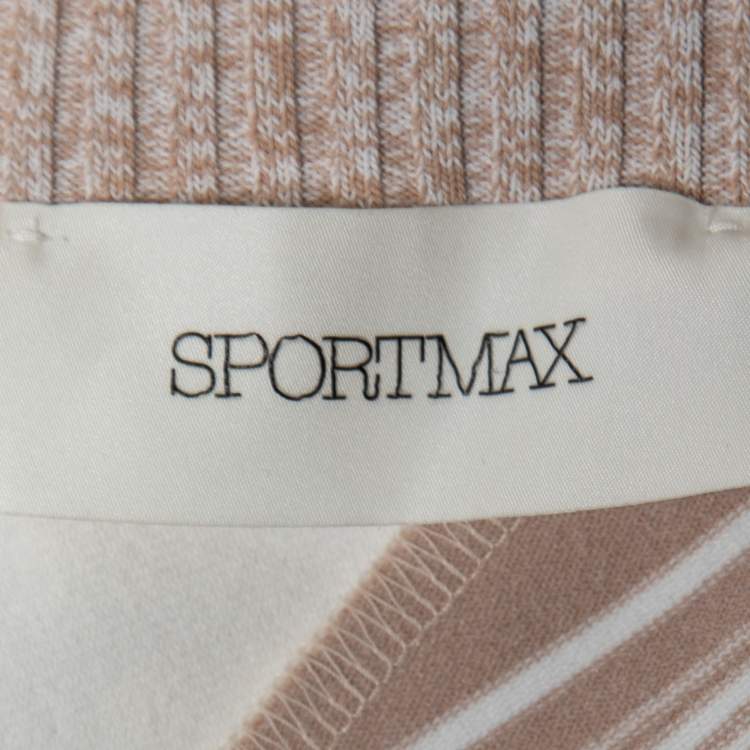 Pre Owned Sportmax Beige Multicolor Crepe & Patterned Knit Midi Dress L