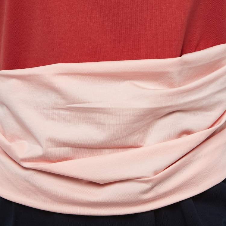 Pre Owned Sportmax Red Color Block Cotton Draped T-Shirt M