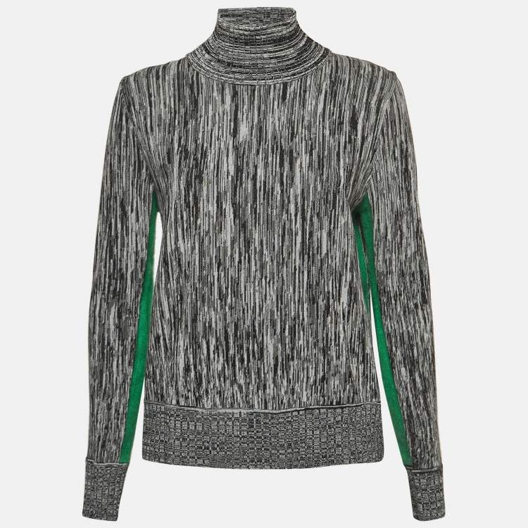 Pre Owned Sportmax Grey Striped Knit Contrast Side Trim High Neck Sweatshirt XL