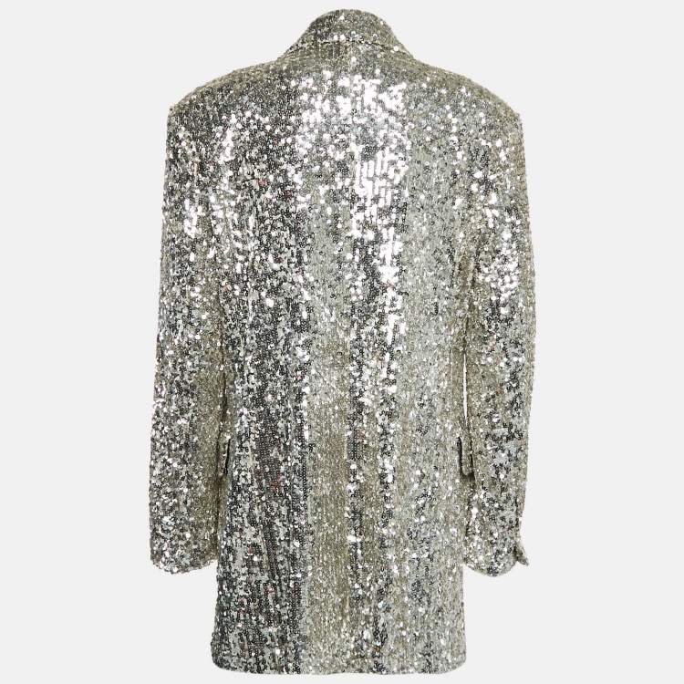 Pre Owned Sportmax Silver Sequin Crepe Open Front  Jacket L