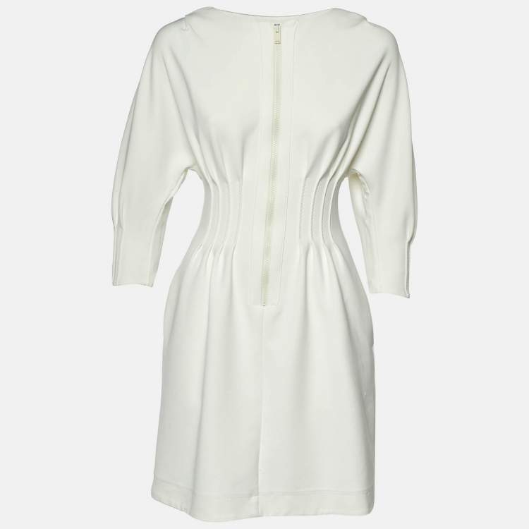 Pre Owned Sportmax White Gabardine Pleated Mini Dress S