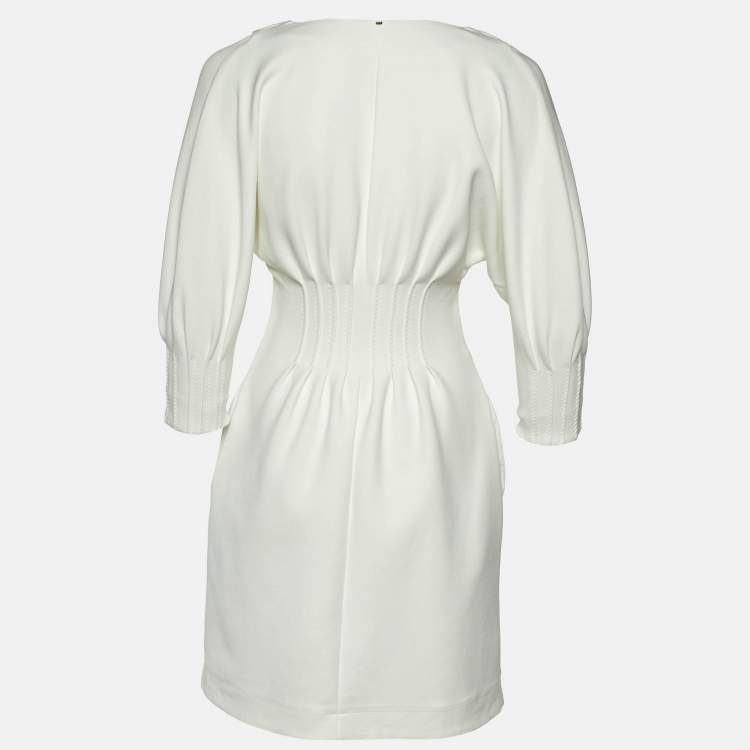 Pre Owned Sportmax White Gabardine Pleated Mini Dress S