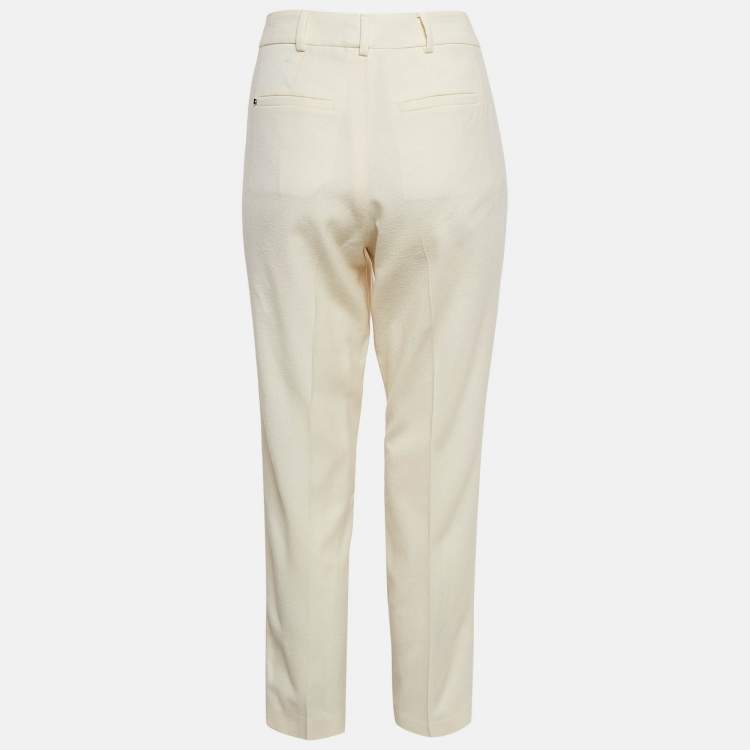 Pre Owned Sportmax Cream Wool Skinny Formal Trousers M