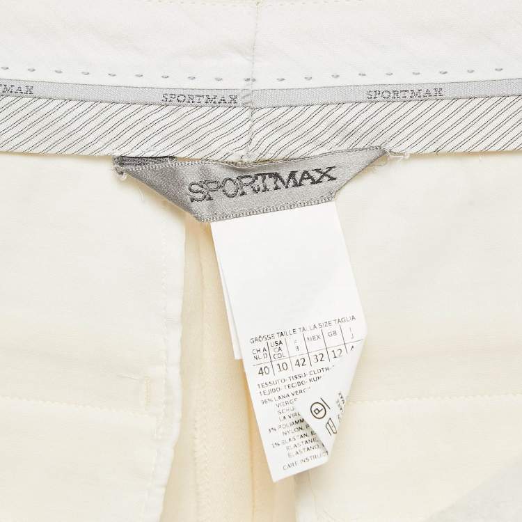 Pre Owned Sportmax Cream Wool Skinny Formal Trousers M