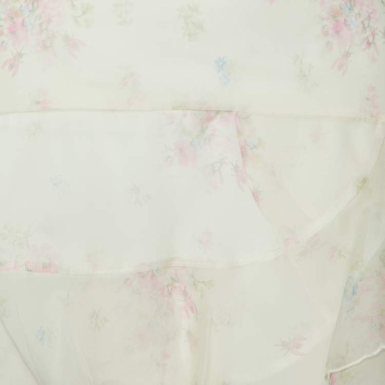 Pre Owned Sportmax White Floral Print Organza Tiered Skirt L