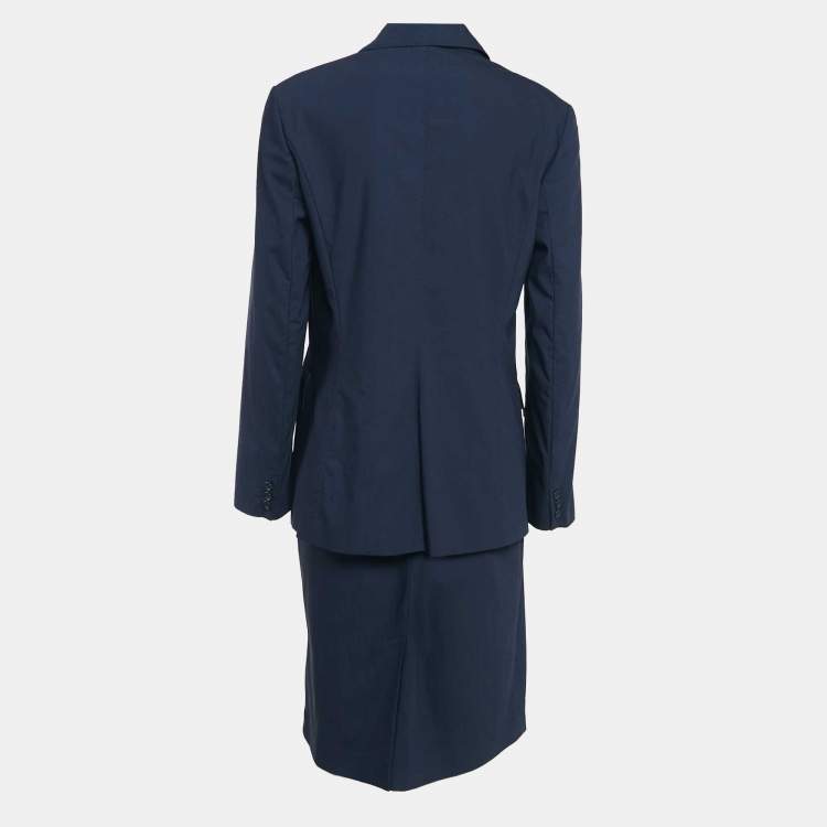 Pre Owned Sportmax Navy Blue Wool Blend Skirt Suit M