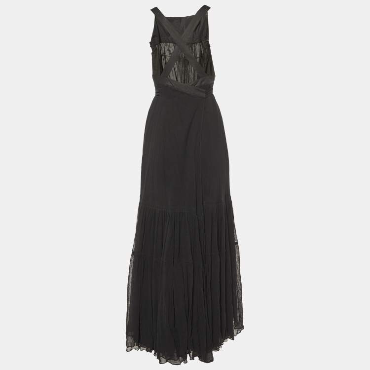 Pre Owned Sportmax Black Cotton Halter Neck Maxi Wrap Dress M