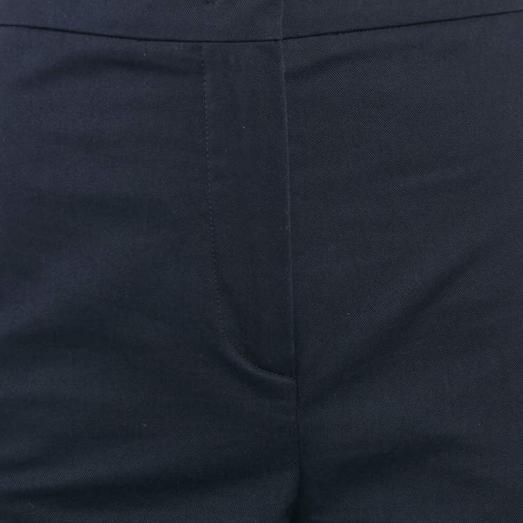 Pre Owned Sportmax Navy Blue Gabardine Cotton Contrast Trim Straight Leg Pants S
