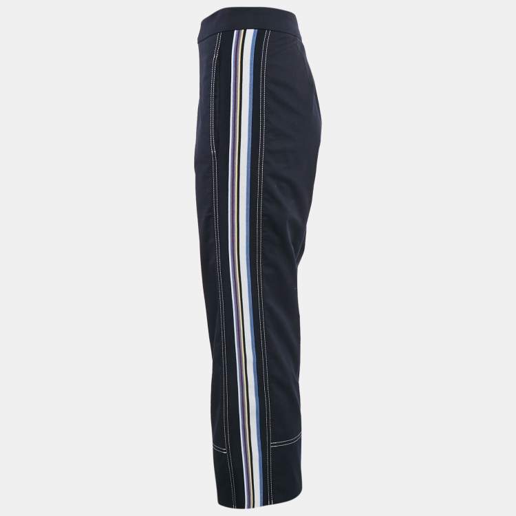 Pre Owned Sportmax Navy Blue Gabardine Cotton Contrast Trim Straight Leg Pants S
