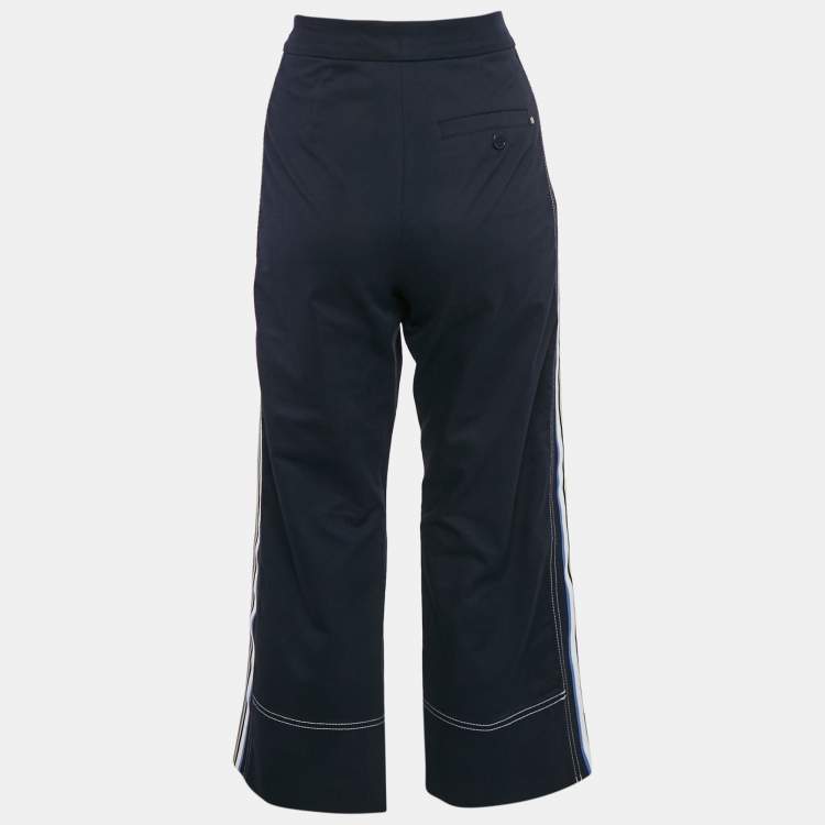 Pre Owned Sportmax Navy Blue Gabardine Cotton Contrast Trim Straight Leg Pants S