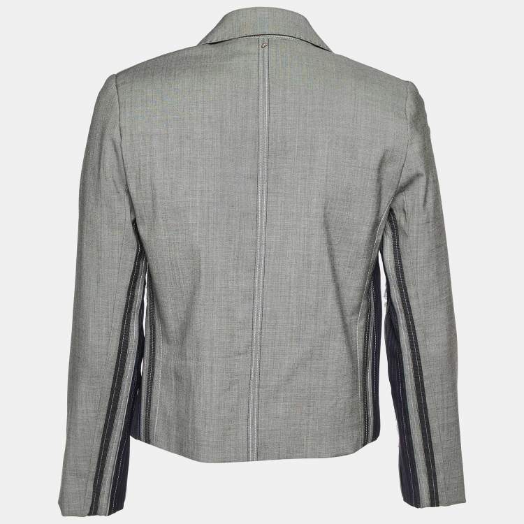Pre Owned Sportmax Grey Wool Blend Trim Detail Cropped Blazer S