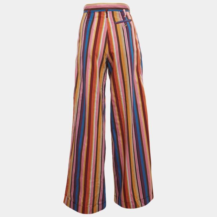 Pre Owned Sportmax Multicolor Striped Cotton Wide-Leg Pants XS