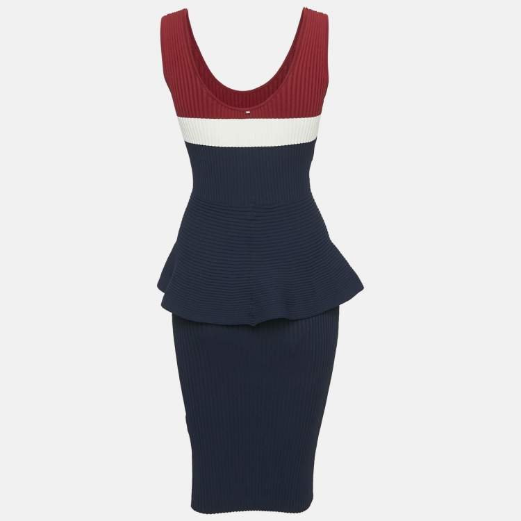 Pre Owned Sportmax Navy Blue/Multicolor Rib Knit Sleeveless S