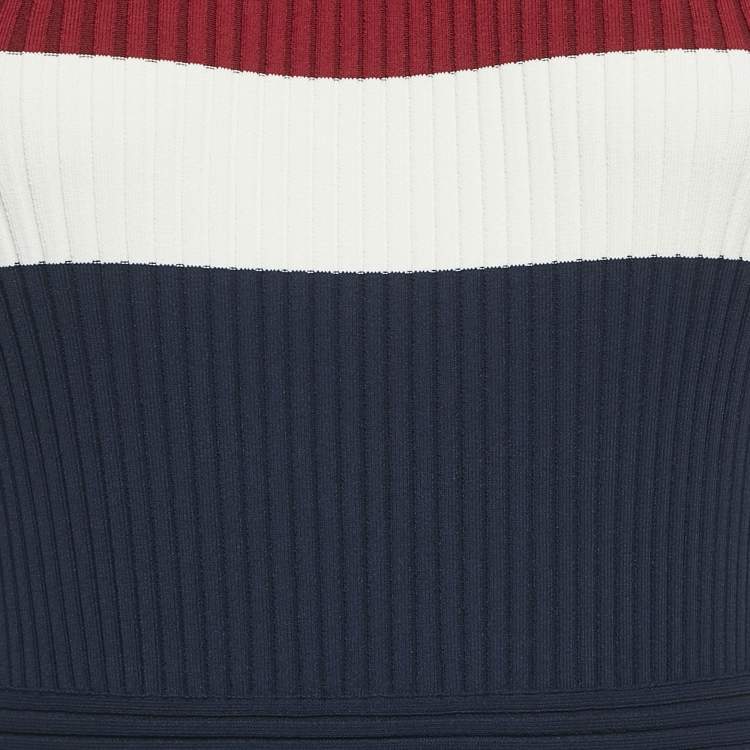 Pre Owned Sportmax Navy Blue/Multicolor Rib Knit Sleeveless S