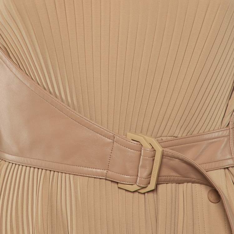 Pre Owned Sportmax Beige Faux Leather and Chiffon Plisse Top M