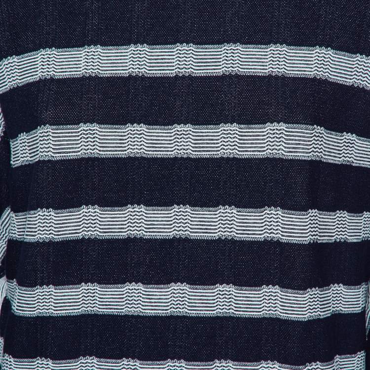 Pre Owned Sportmax Navy Blue Striped Knit Crewneck Sweatshirt L