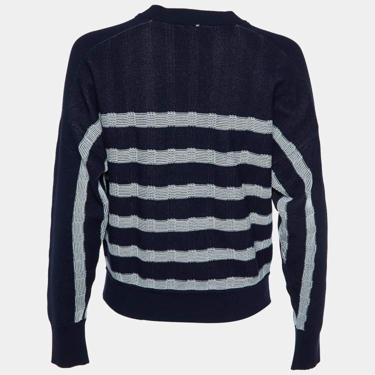 Pre Owned Sportmax Navy Blue Striped Knit Crewneck Sweatshirt L