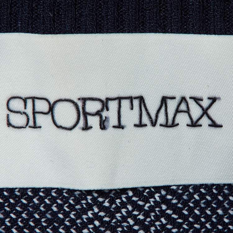 Pre Owned Sportmax Navy Blue Striped Knit Crewneck Sweatshirt L