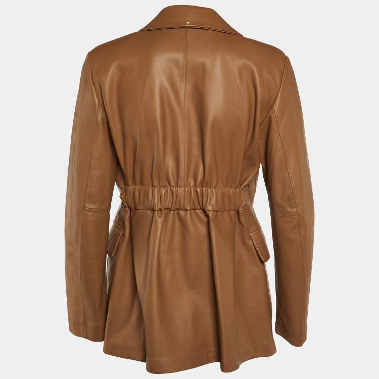 Pre Owned Sportmax Brown Flared Leather Jacket M