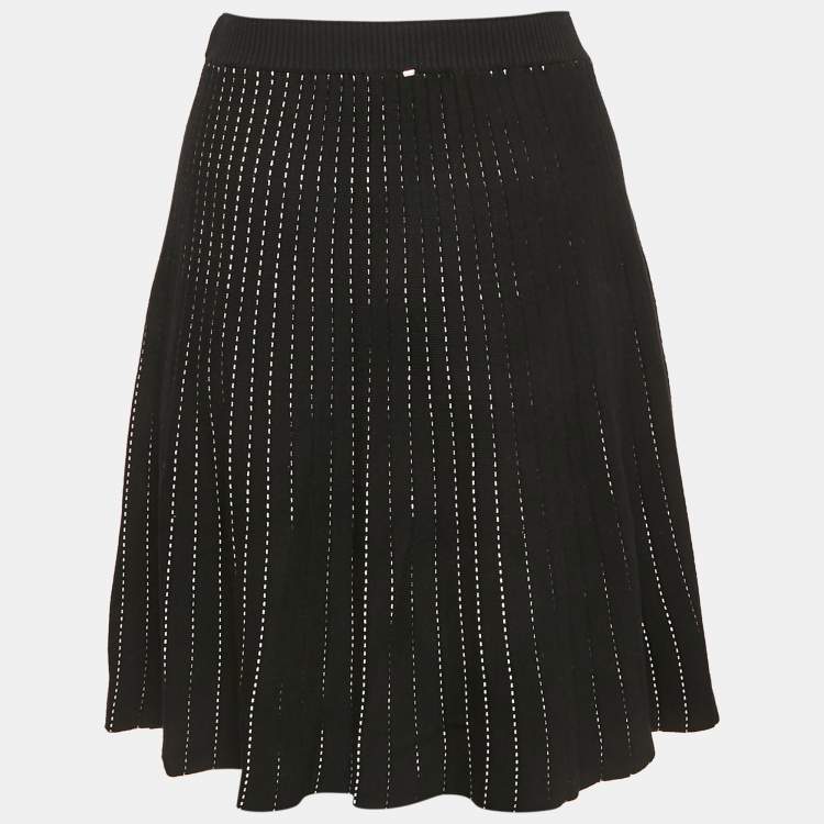 Pre Owned Sportmax Black Knit Pleated Mini Skirt S