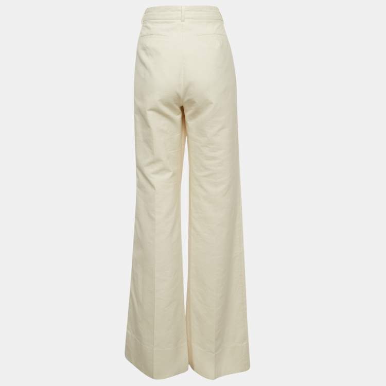 Pre Owned SportsMax Off-White Cotton Wide-Leg Trousers L