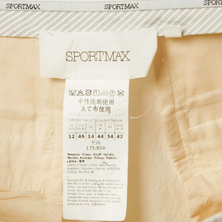 Pre Owned SportsMax Off-White Cotton Wide-Leg Trousers L
