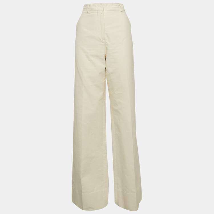 Pre Owned SportsMax Off-White Cotton Wide-Leg Trousers L