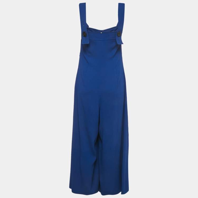 Pre Owned Sportmax Blue Crepe Shoulder Strap Jumpsuit XS