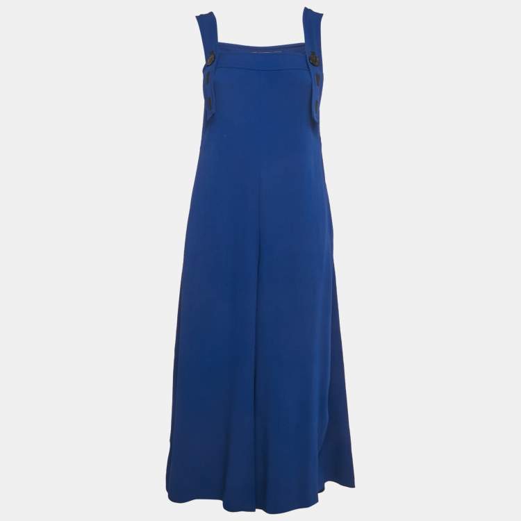 Pre Owned Sportmax Blue Crepe Shoulder Strap Jumpsuit XS